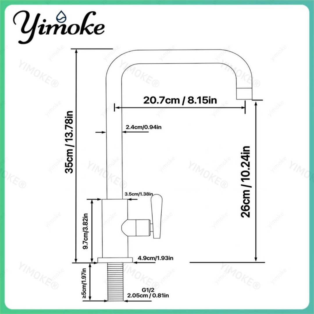 YIMOKE Cold Tap Size Diagram